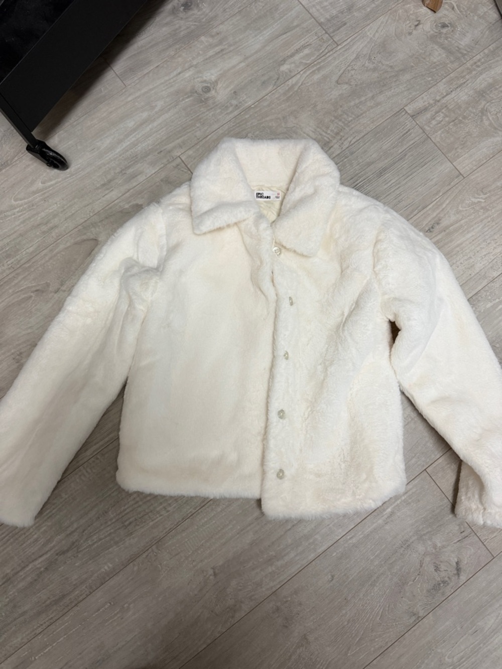 Epic Threads Off-White Faux Fur Button Coat